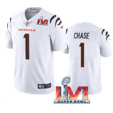 Camiseta Hombre NFL Cincinnati Bengals Ja Marr Chase 1 Blanco 2022 Super Bowl LVI Vapor Limited